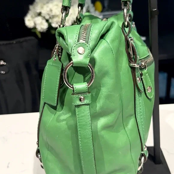 Coach Alexander Bright Green Leather Shoulder Satchel with Silver Hardware - Picture 2 of 8